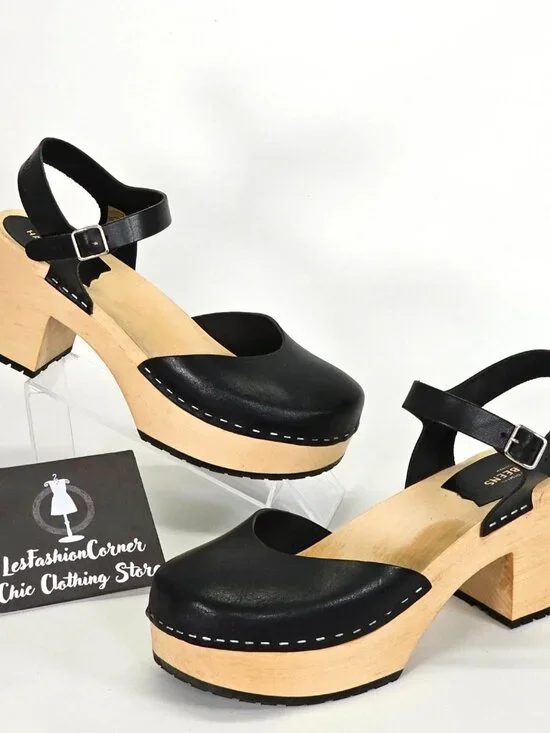 Hasbeen Women's Black Wooden Swedish Krillan Heels Size 41 (10.5) 1865 - Picture 7 of 16